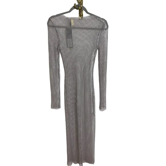 BRONX AND BANCO Long Sleeve Sparkly Embellished Webb Mesh Maxi Dress Size 2 - Picture 7 of 11